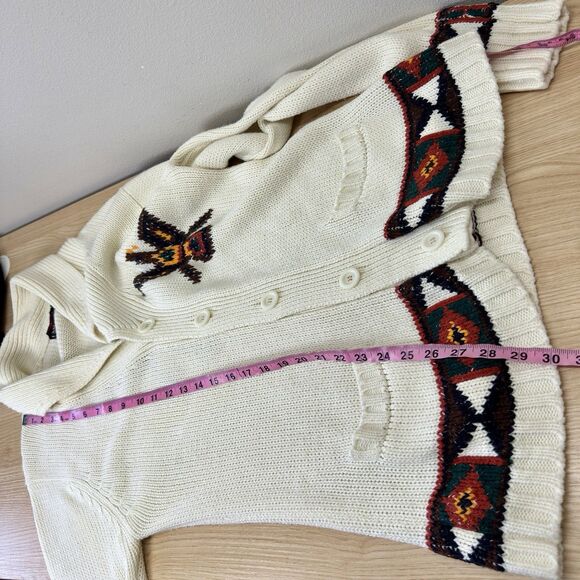 Vintage Campus Cardigan Sweater Mens Large Aztec Western Bird Academia Prep 80s - Picture 9 of 10